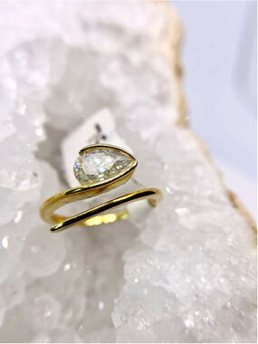 Moissanite Pear Cut Bypass Ring 1 Carat Adjustable Yellow Gold Finish 925 Silver